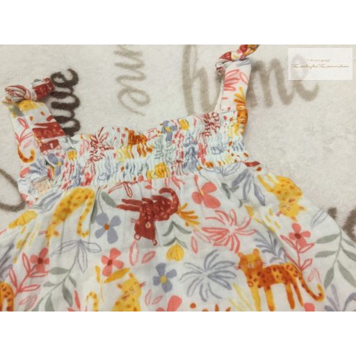 Primark 3-6 hó 62-68 cm színes tigris- dzsungel mintás puha duplagéz lány playsuit  - újszerű,hibátlan
