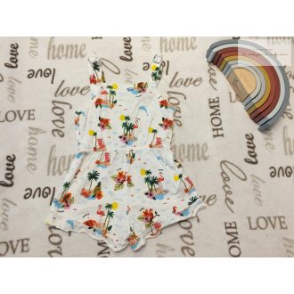  H§M Emma Jane 3-4 év 104 cm pálmafa-flamingó mintás pamut lány playsuit-újszerű,hibátlan