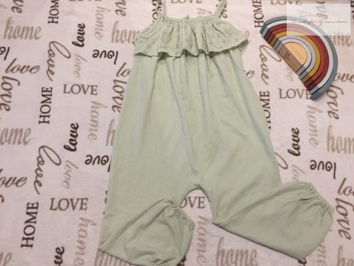 George 5 - 6 év 110 -116  cm  halvány zöld, fodros -madeirás vékony pamut lány playsuit/jumpsuit-újszerű,hibátlan