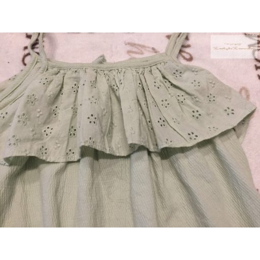 George 5 - 6 év 110 -116  cm  halvány zöld, fodros -madeirás vékony pamut lány playsuit/jumpsuit-újszerű,hibátlan