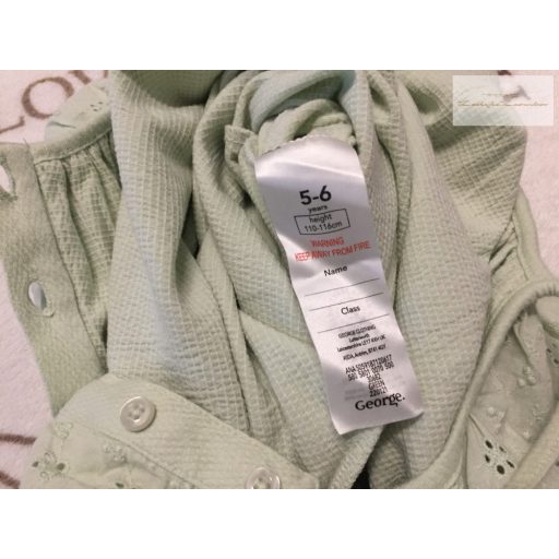 George 5 - 6 év 110 -116  cm  halvány zöld, fodros -madeirás vékony pamut lány playsuit/jumpsuit-újszerű,hibátlan