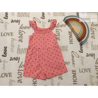   George 18  - 24 hó  86 - 92 cm rózsaszín, eper  mintás pamut lány playsuit-újszerű,hibátlan