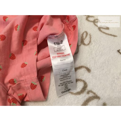 George 18  - 24 hó  86 - 92 cm rózsaszín, eper  mintás pamut lány playsuit-újszerű,hibátlan