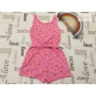   TU 4 év 104 cm eper mintás, rózsaszín, vékony pamut lány playsuit-újszerű,hibátlan