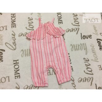   Matalan újszülöttre való 56 cm  fehér -rózsaszín csíkos vékony anyagú lány playsuit - újszerű,hibátlan