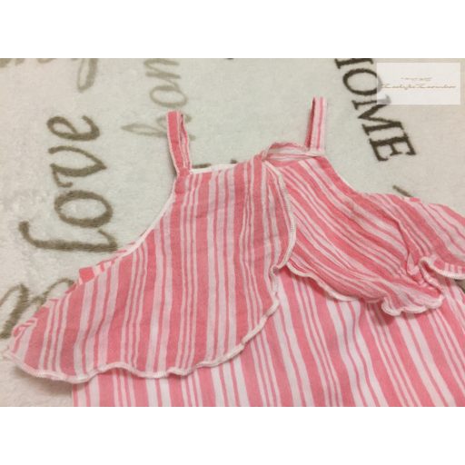 Matalan újszülöttre való 56 cm  fehér -rózsaszín csíkos vékony anyagú lány playsuit - újszerű,hibátlan