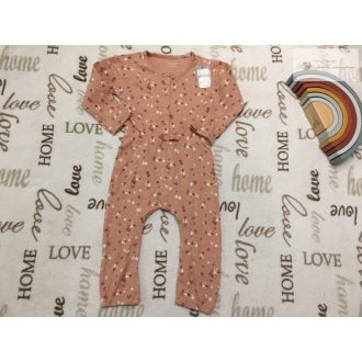   Primark 12 -18 hó 86 cm barna-fehér virágmintás,  rózsaszín,  pamut lány playsuit/ all in-- új, címkés