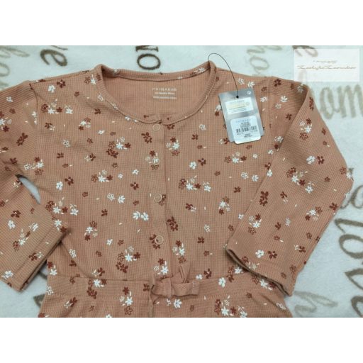 Primark 12 -18 hó 86 cm barna-fehér virágmintás,  rózsaszín,  pamut lány playsuit/ all in-- új, címkés