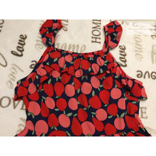Next 9 év 134 cm kék, piros - rózsaszín gyümölcs mintás vékony anyagú lány playsuit - újszerű,hibátlan