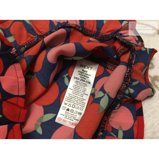 Next 9 év 134 cm kék, piros - rózsaszín gyümölcs mintás vékony anyagú lány playsuit - újszerű,hibátlan