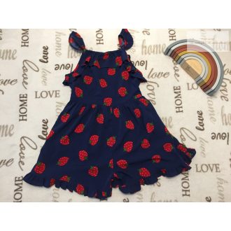   Next 7 év 122 cm sötétkék, fodros, eper mintás lehelet vékony  lány rövid playsuit újszerű,hibátlan