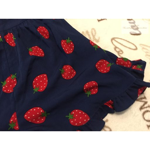 Next 7 év 122 cm sötétkék, fodros, eper mintás lehelet vékony  lány rövid playsuit újszerű,hibátlan