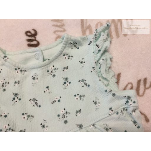 Fred§Flo 6-9 hó 68 - 74 cm halvány zöld, virágmintás-fodros pamut lány playsuit - újszerű,hibátlan