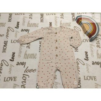   M§S 6-9 hó  72 cm 9 kg  bézs, barna pöttyös puha pamut lány kezeslábas/ playsuit újszerű, hibátlan