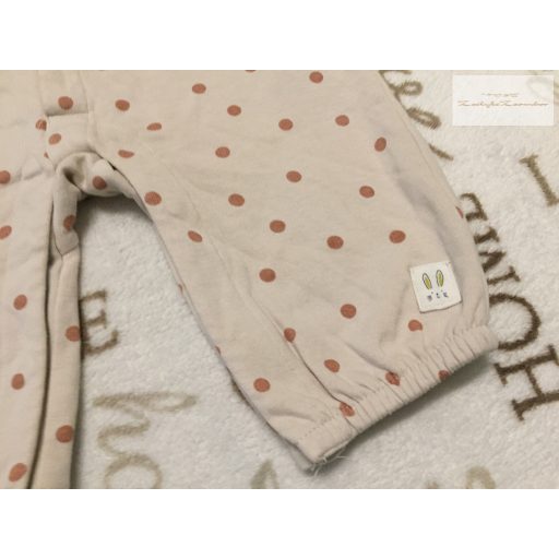 M§S 6-9 hó  72 cm 9 kg  bézs, barna pöttyös puha pamut lány kezeslábas/ playsuit újszerű, hibátlan