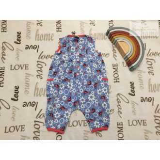   Frugi 3-6 hó 62-68 cm világoskék, virág-madár mintás pamut lány playsuit- újszerű,hibátlan