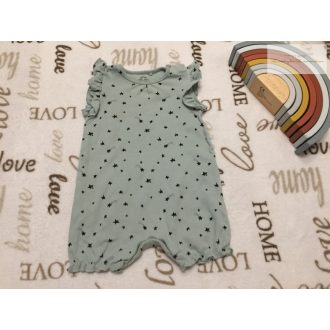   Next 6-9 hó 68 - 74 cm  halvány zöld, fodros, csillag mintás pamut lány playsuit -újszerű,hibátlan