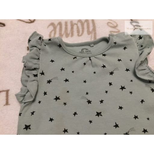 Next 6-9 hó 68 - 74 cm  halvány zöld, fodros, csillag mintás pamut lány playsuit -újszerű,hibátlan