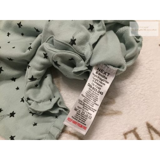 Next 6-9 hó 68 - 74 cm  halvány zöld, fodros, csillag mintás pamut lány playsuit -újszerű,hibátlan