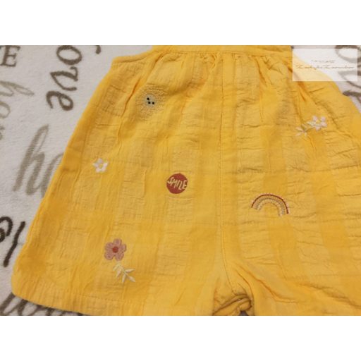 Nutmeg 3-6 hó 62-68  cm sárga, Smile feliratos nap-virág mintás pamut lány playsuit/ napozó -újszerű,hibátlan