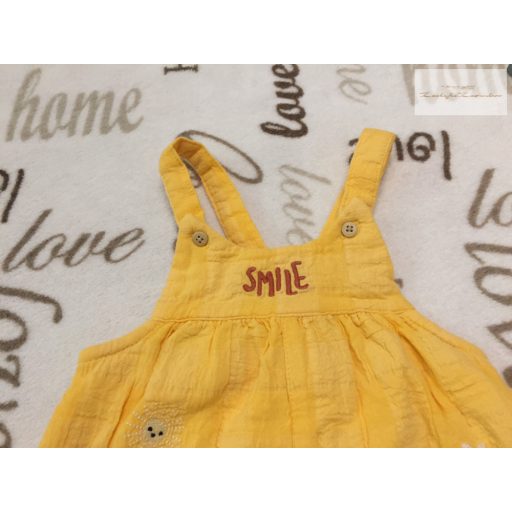 Nutmeg 3-6 hó 62-68  cm sárga, Smile feliratos nap-virág mintás pamut lány playsuit/ napozó -újszerű,hibátlan