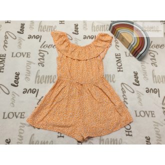   Primark 7-8 év 128 cm narancssárga, apró fehér virágmintás -fodros vékony pamut lány rövid playsuit -újszerű, hibátlan