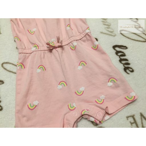 Primark 6-9 hó 74 cm rózsaszín, szivárvány mintás pamut lány  playsuit- újszerű,hibátlan