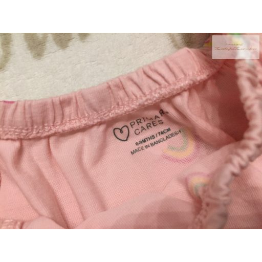 Primark 6-9 hó 74 cm rózsaszín, szivárvány mintás pamut lány  playsuit- újszerű,hibátlan