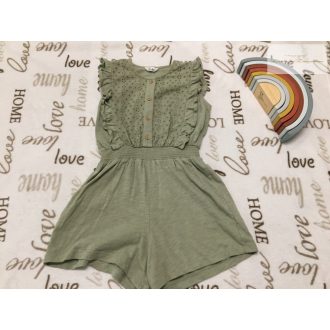   M§Co 7-8 év 122-128 cm zöld - fodros - madeirás pamut lány rövid playsuit - újszerű,hibátlan