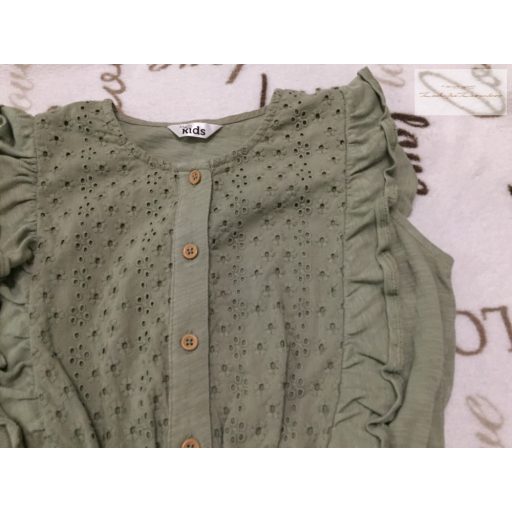 M§Co 7-8 év 122-128 cm zöld - fodros - madeirás pamut lány rövid playsuit - újszerű,hibátlan