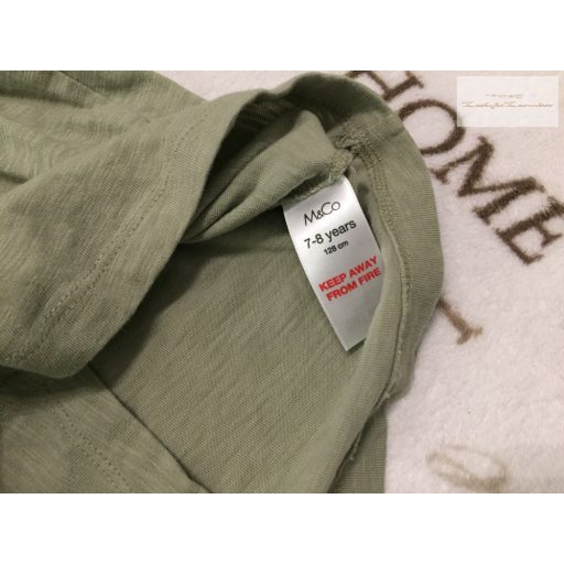M§Co 7-8 év 122-128 cm zöld - fodros - madeirás pamut lány rövid playsuit - újszerű,hibátlan