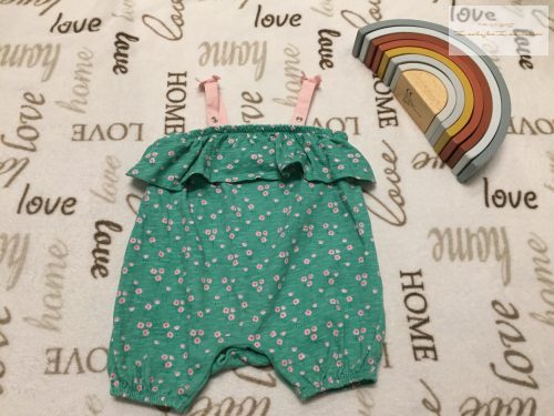 Mothercare 3-6 hó 62-68 cm zöld, fodros -virágmintás pamut lány playsuit/ napozó - újszerű,hibátlan