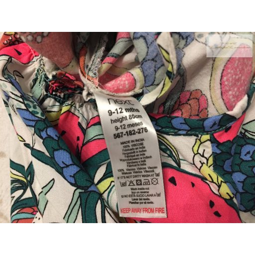 Next 9 - 12 hó 74-80 cm színes  gyümölcs mintás vékony pamut lány playsuit - újszerű,hibátlan