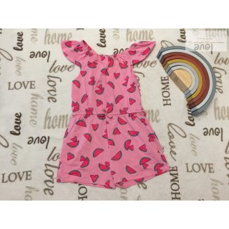   Primark 4-5 év 104-110 cm rózsaszín, dinnyes mintás vékony pamut lány playsuit - új, csak lecímkézve