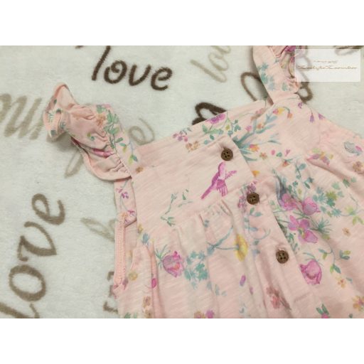 Next 18-24 hó 92 cm rózsaszín, virágmintás - fodros pamut lány playsuit- újszerű,hibátlan