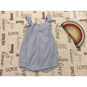   H§M 18-24 hó 92 cm kék csíkos - fodros-gombos vékony puha krepp lány playsuit - újszerű, hibátrlan