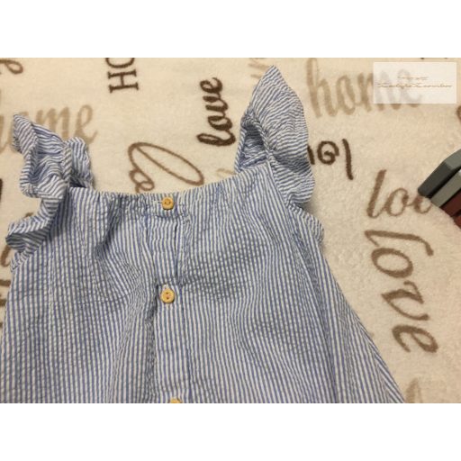 H§M 18-24 hó 92 cm kék csíkos - fodros-gombos vékony puha krepp lány playsuit - újszerű, hibátrlan