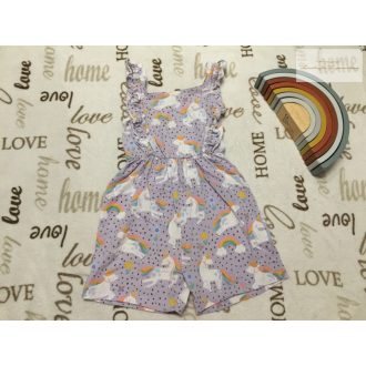   George 4  - 5  év 104 - 110  cm   halvány lila, unikornis mintás - fodros pamut lány playsuit-  újszerű,hibátlan