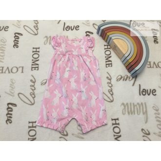   TU 0 -3 hó 56-62 cm rózsaszín, fodros - nyuszi mintás vékony pamut lány playsuit/ napozó -- újszerű,hibátlan