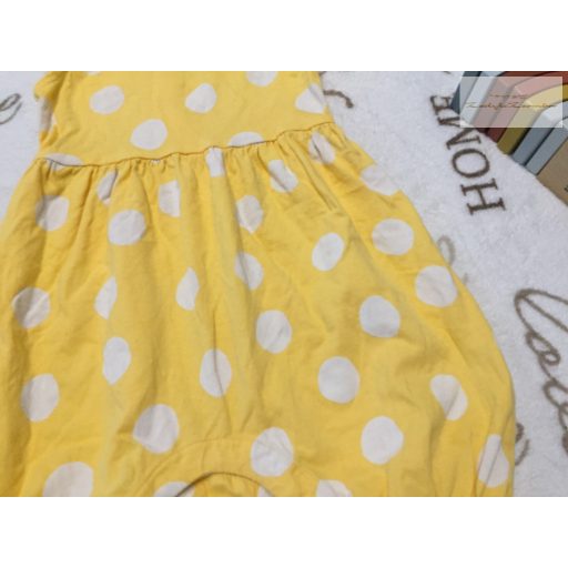 M§S 9-12 hó 74-80 cm sárga, nagy fehér pöttyös pamut lány playsuit - újszerű,hibátlan
