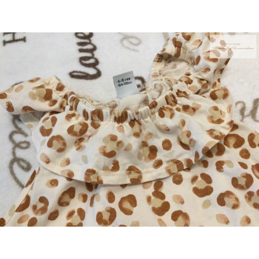 TU 4-5 év 104-110 cm bézs, leopárd mintás vékony pamut lány playsuit- újszerű, hibátlan