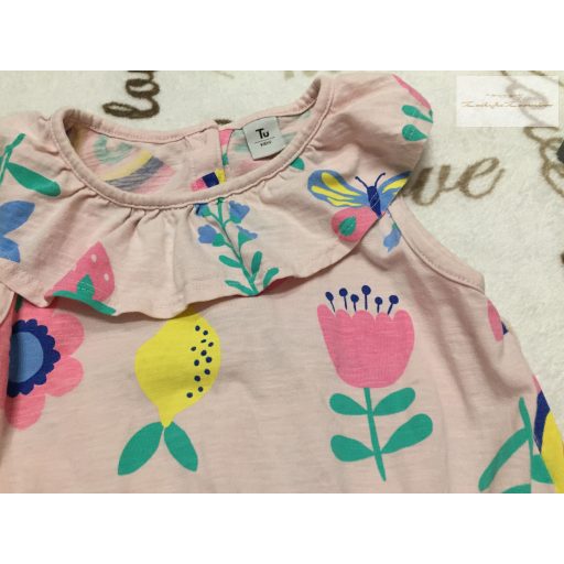 Tu 3-4 év 98-104 cm brózsaszín, méhecskevirág-szivárvány mintás pamut lány playsuit-- újszerű,hibátlan