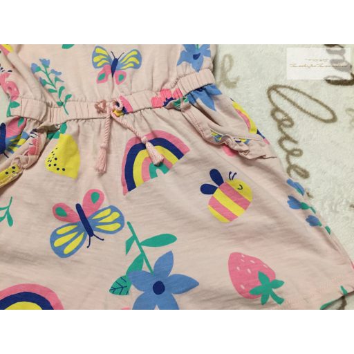 Tu 3-4 év 98-104 cm brózsaszín, méhecskevirág-szivárvány mintás pamut lány playsuit-- újszerű,hibátlan