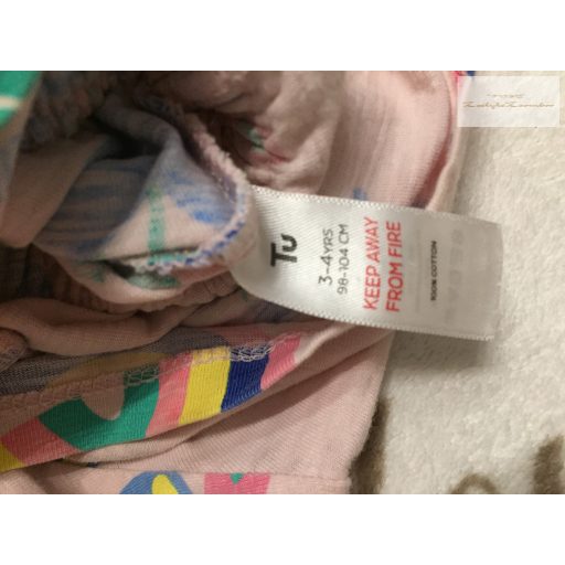 Tu 3-4 év 98-104 cm brózsaszín, méhecskevirág-szivárvány mintás pamut lány playsuit-- újszerű,hibátlan