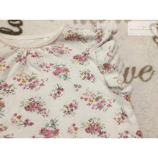 Next 9-12 hó 11 kg  fehér, apró virágmintás pamut lány playsuit/ napozó- újszerű,hibátlan