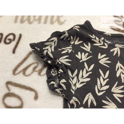 Primark 9-12 hó 74-80  cm szürke, bézs levél mintás vékony pamut lány playsuit -újszerű, hibátlan