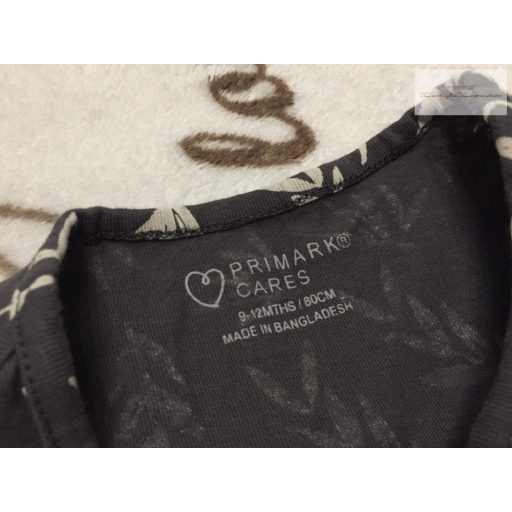 Primark 9-12 hó 74-80  cm szürke, bézs levél mintás vékony pamut lány playsuit -újszerű, hibátlan