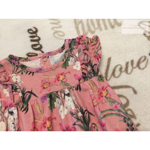 TU 9-12 hó  74-80 cm rózsaszín, színes virágmintás pamut lány playsuit - újszerű,hibátlan 