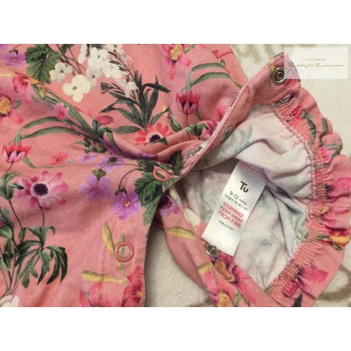 TU 9-12 hó  74-80 cm rózsaszín, színes virágmintás pamut lány playsuit - újszerű,hibátlan 