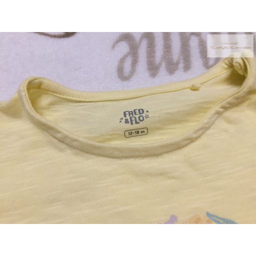 Fred§Flo 12 - 18  hó 86 cm sárga, színes virágmintás - feliratos  vékony pamut lány playsuit -új, csak lecímkézve